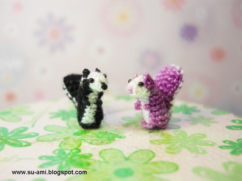 Cute Tiny Squirrels Micro Crochet Miniature Animals Set of Two Squirrels Black and Purple Made To Order image 4