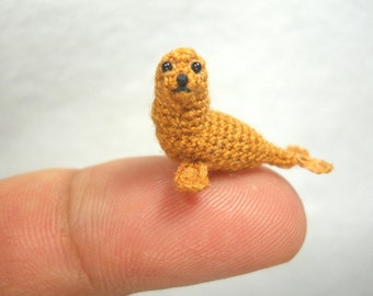 Mini Brown Seal - Miniature Crochet Pinniped Stuffed Animal - Made to Order