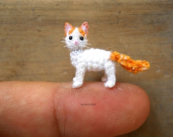 Miniatura turca Van Cat - Micro Crochet Cat Kitten Amigurumi Peluche Animal - Hecho a la medida