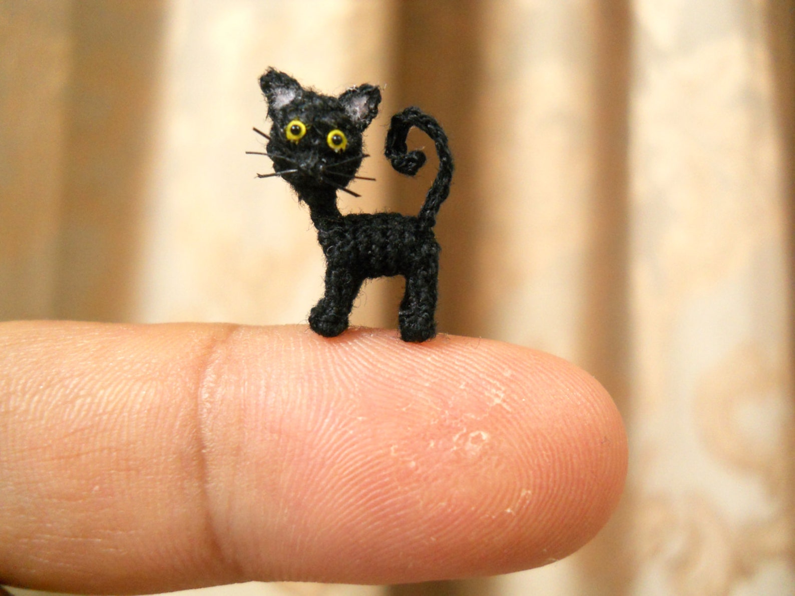 Cute Black Cat - Micro Mini Amigurumi Art Decor Crochet Cat Kitten - Made t...