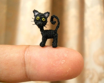 Cute Black Cat - Micro Mini Amigurumi Art Decor Crochet Cat Kitten - Made to Order