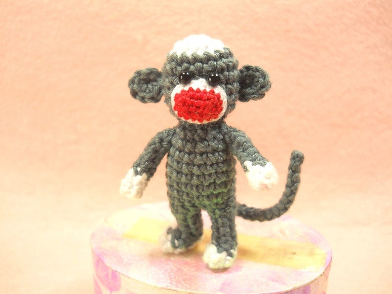 Mini Sock Monkey 2 inches Amigurumi Crochet Miniature Sock Monkey Stuffed Animal Made To Order image 5