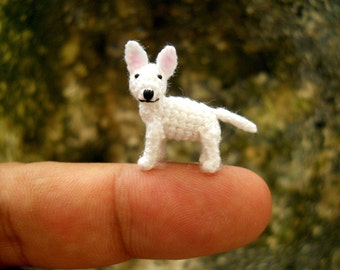 White Bull Terrier Puppy - Tiny Crochet Miniature Dog Stuffed Animals - Made To Order