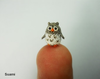 Miniatur gehäkelte Eule - Mikro Mini Amigurumi grau-Eule - Bestelloptionen