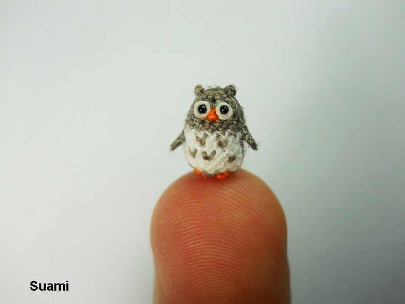 Miniature Crochet Owl Micro Mini Amigurumi Grey Owl Made To Order image 1