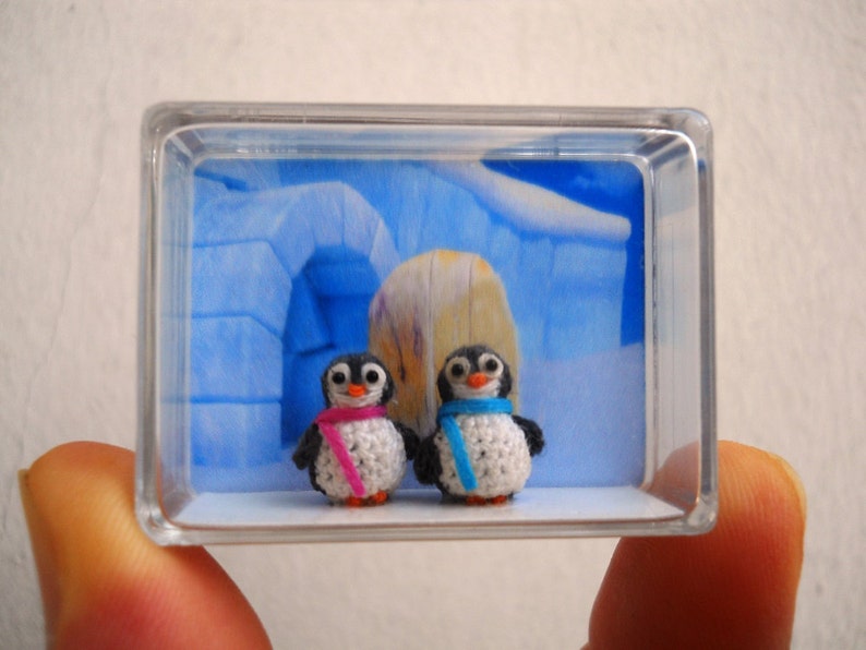 Penguin Couple Tiny Doll Miniature Amigurumi Stuffed Animal Toy Set of Two Penguins Made To Order image 5