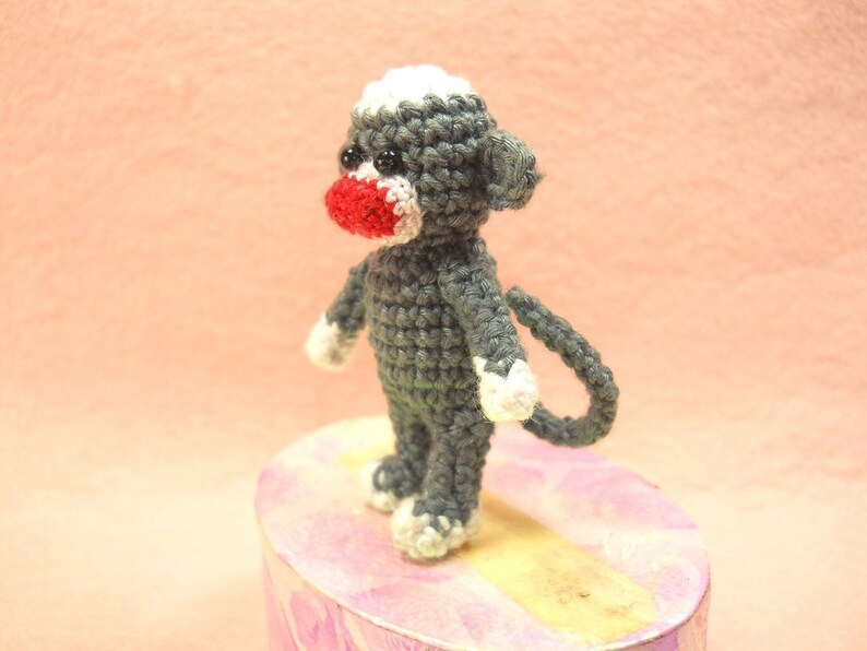 Mini Sock Monkey 2 inches Amigurumi Crochet Miniature Sock Monkey Stuffed Animal Made To Order image 2