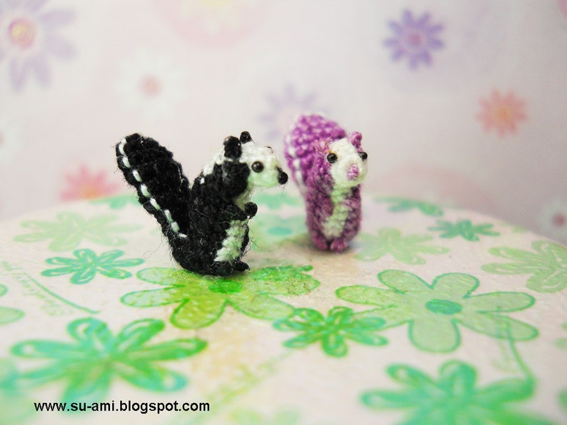 Cute Tiny Squirrels Micro Crochet Miniature Animals Set of Two Squirrels Black and Purple Made To Order image 3