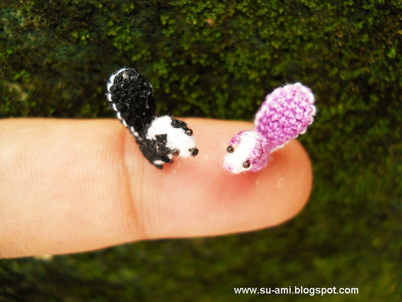 Cute Tiny Squirrels Micro Crochet Miniature Animals Set of Two Squirrels Black and Purple Made To Order image 1