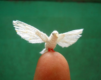 Miniature White Dove - Micro Amigurumi Miniature Crochet Bird Stuffed Animal - Made To Order