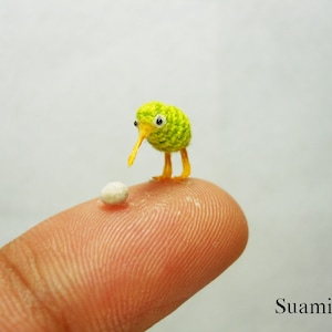 Tiny Green Kiwi With Egg -  Micro Crochet Miniature Kiwi Birds  - Made To Order