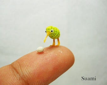 Tiny Green Kiwi With Egg -  Micro Crochet Miniature Kiwi Birds  - Made To Order