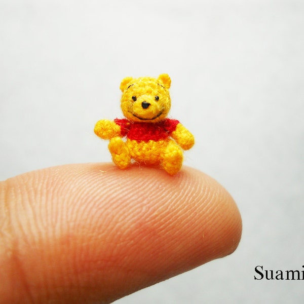0.4 Inch Micro Pooh Bear Amigurumi - Miniature Thread Crochet Winnie The Pooh - Made To Order