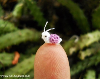 Extreme Tiny Snail - Micro Crocheted Miniature Purple Snail - Made To Order