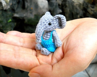 Mini Elephant Boy - Tiny Crochet Elephant Stuffed Animal  - Made To Order