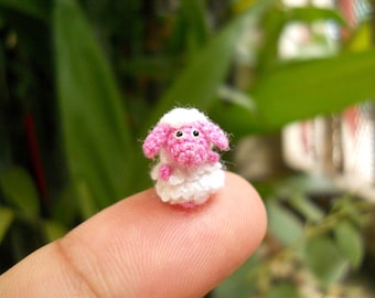 Cute Miniature Pink Sheep - Micro Crochet Tiny Sheep - Made to Order