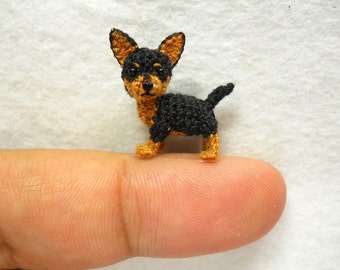 Black Tan Chihuahua Dog - Amigurumi Crochet Tiny Dog Stuff Animal - Made to Order