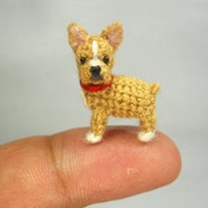 Mini Fawn French Bulldog - Micro amigurumi Tiny Crocheted Dog - Made To Order