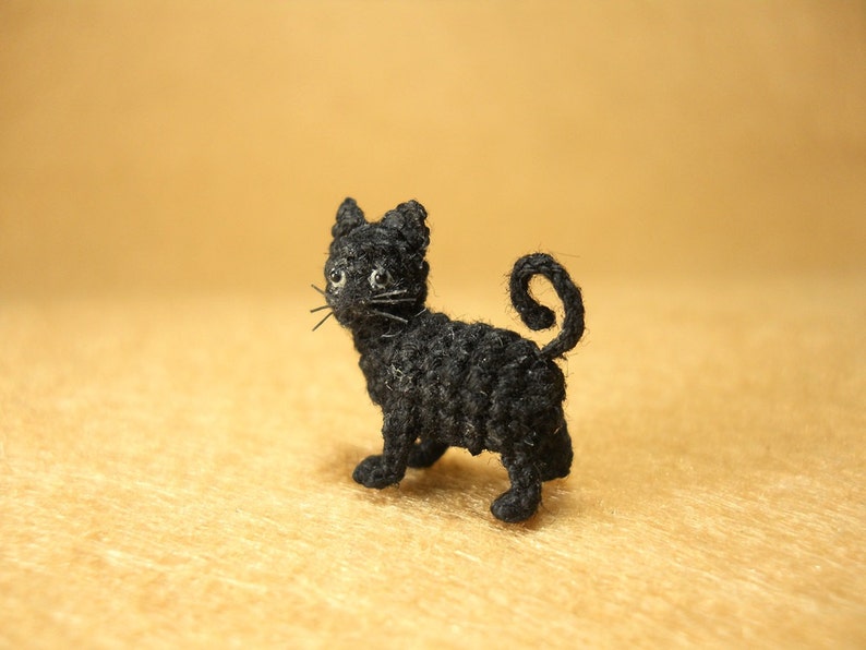 Miniature Black Cat 1/2 Inch Micro Mini Amigurumi Crochet Cat Kitten Made to Order image 2