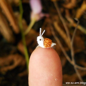 Extreme Micro Snail - Mini Tiny Dollhouse Miniature Insects - Single Thread Crochet  Brown Snail - Made To Order