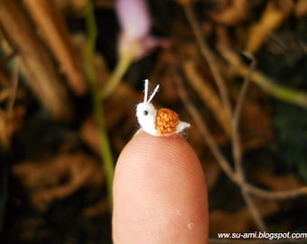 Extreme Micro Snail - Mini Tiny Dollhouse Miniature Insects - Single Thread Crochet  Brown Snail - Made To Order