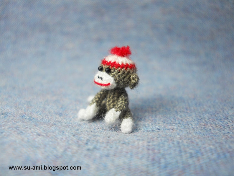 Tiniest Sock Monkey Micro Amigurumi Crochet Miniature Sock Monkey Stuff Animal Made to Order image 2