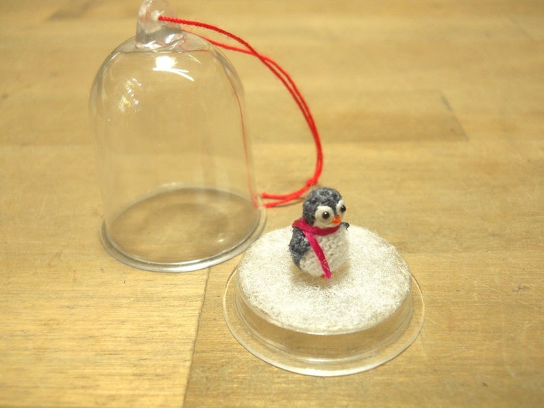 Micro Penguin in Dome Dollhouse Miniature Crochet Tiny Stuffed Animal Made To Order image 5