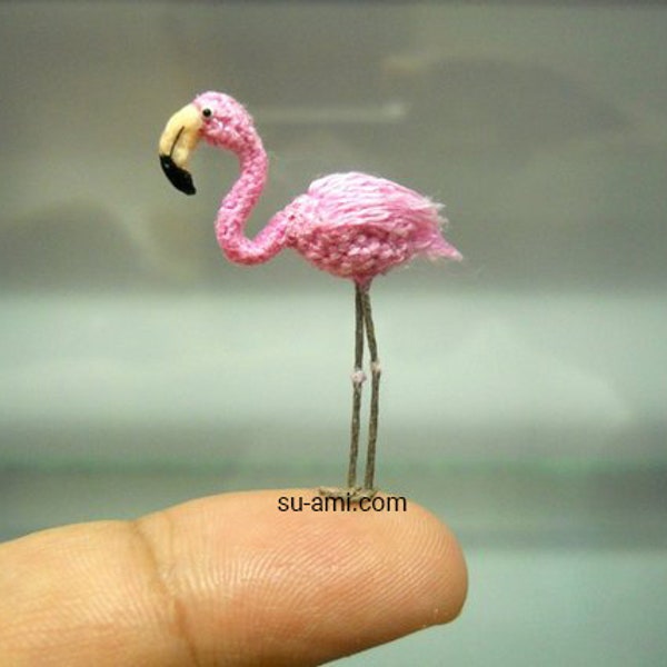 Mini Pink Flamingo - Micro Amigurumi Miniature Crochet Bird Stuffed Animal - Made To Order