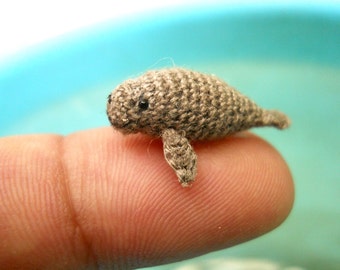 Miniature Manatee - Tiny Crochet Micro Amigurumi Stuffed Animal - Made to Order