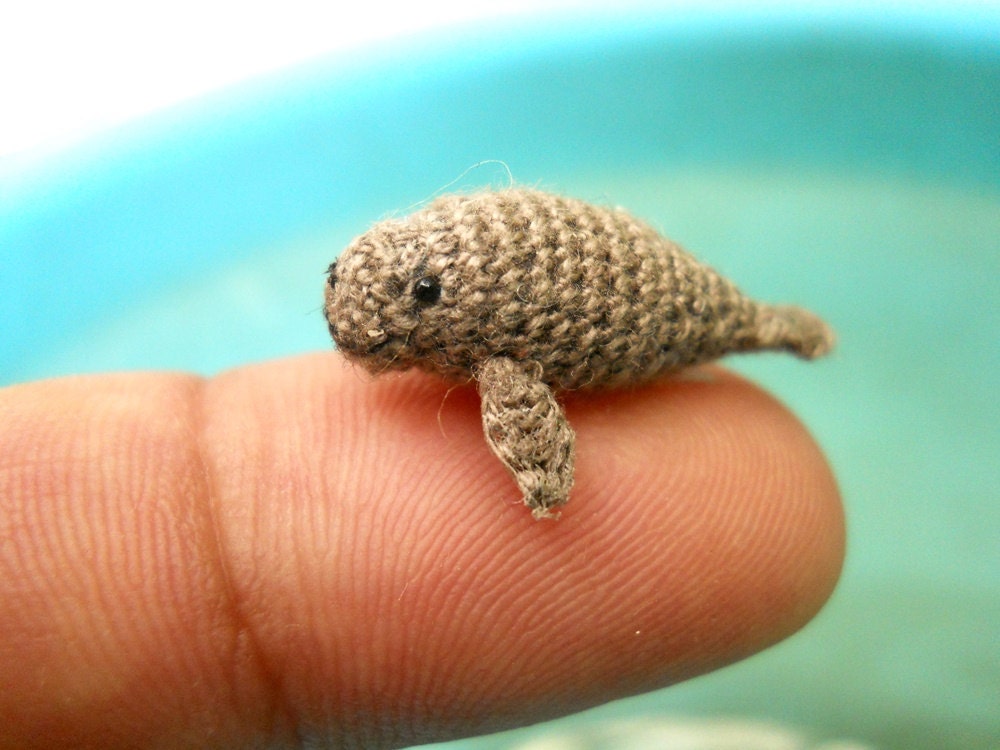 Miniature Manatee - Tiny Crochet Micro Amigurumi Stuffed Animal - Made to Order