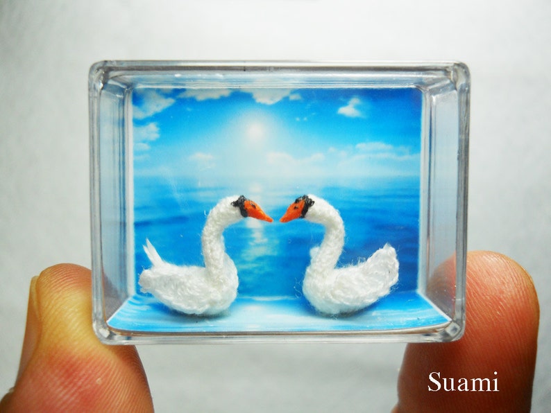 Swans In Love Micro Mini Crochet Swan Amigurumi Miniature Animals Made To Order image 5