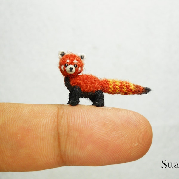 Miniature Red Panda Shining Cat - Micro Mini Amigurumi Crochet Art Tiny Doll Animal - Made To Order