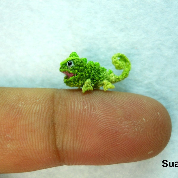 Micro Green Chameleon - Small Crochet Mini Amigurumi Miniature Tiny Animals - Made To Order