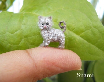 1/2 Inch Micro Grey Cat Kitten - Tiny Crochet Miniature Cat Amigurumi - Made to Order