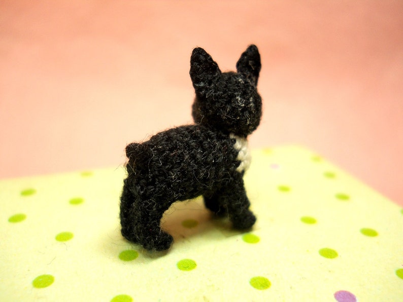 Black White French Bulldog Micro amigurumi Tiny Crocheted Dog Made To Order image 5