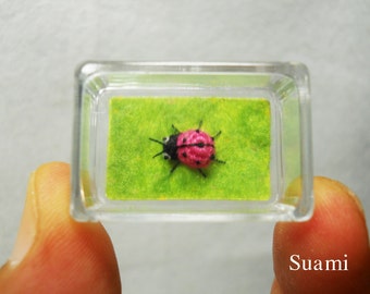 Micro Pink Ladybug - Tiny Crochet Miniature Ladybug - Made To Order