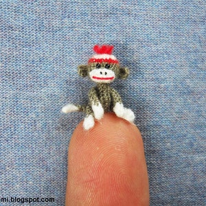 Tiniest Sock Monkey - Micro Amigurumi Crochet Miniature Sock Monkey Stuff Animal -  Made to Order