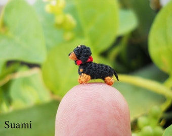 0.26 Inch Extreme Micro Dachshund Sausage Dog - Dollhouse Miniature Crochet Dog Dachshunds - Made To Order