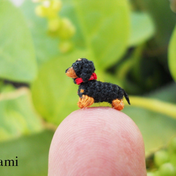 0.26 Inch Extreme Micro Dachshund Sausage Dog - Dollhouse Miniature Crochet Dog Dachshunds - Made To Order