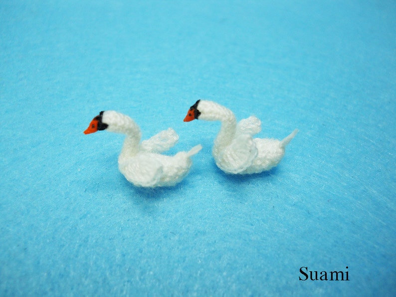 Swans In Love Micro Mini Crochet Swan Amigurumi Miniature Animals Made To Order image 3