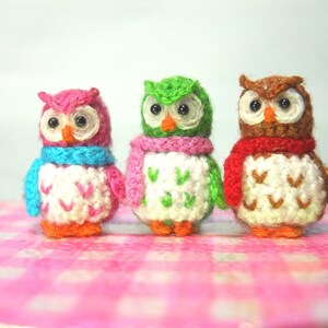 Three Micro Mini Owls Tiny Amigurumi Crochet Miniature Owl Plush Made To Order image 2