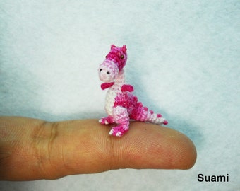 Tiny Pink Tyrannosaurus - Micro Dollhouse Miniature Crocheted Dinosaurs - Made To Order
