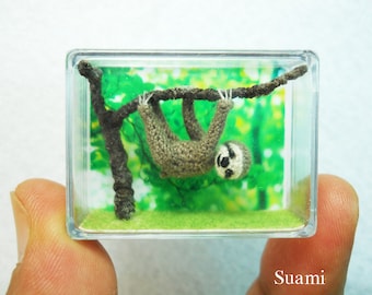 Miniature Grey Sloth  - Micro Crochet Dollhouse Amigurumi Animals - Made To Order