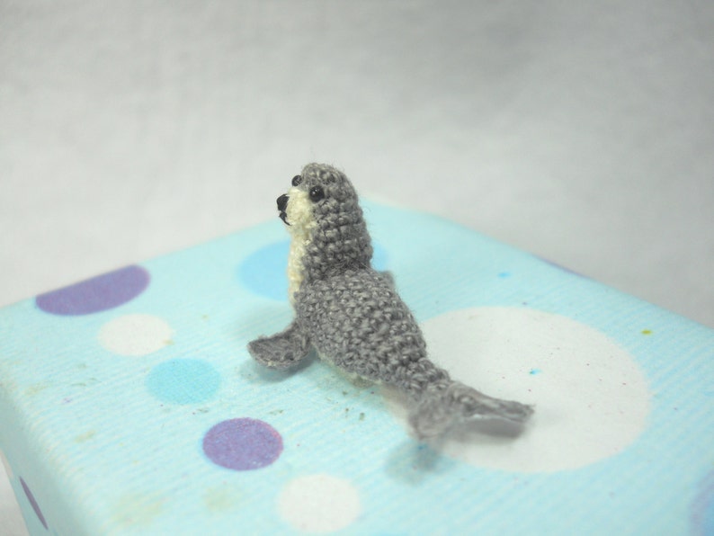 Grey White Seal Miniature Crochet Pinniped Stuffed Animal Made to Order image 3