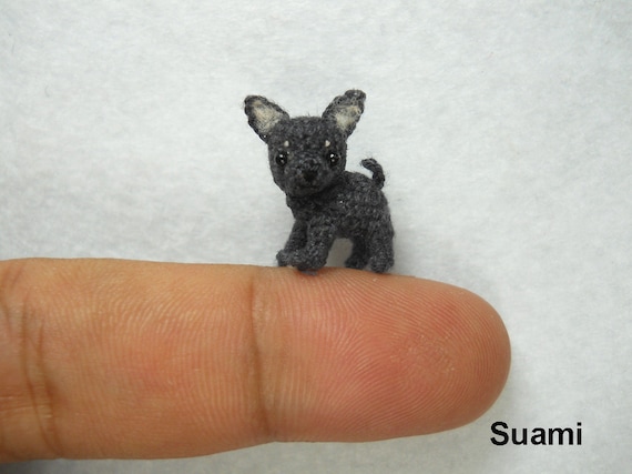 Micro Black Gray Chihuahua Dog Tiny Crochet Dollhouse Miniature Pet Made to Order Etsy Canada