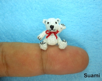 Micro Polar Bear Stuff Animal - Miniature Thread Crochet Bear Amigurumi - Made To Order