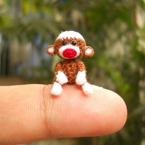 Mini Sock Monkey 1 Inch - Tiny Crochet Amigurumi Stuffed Animal - Made To Order