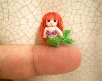 Micro Mini Green Mermaid -  Amigurumi Crochet Tiny doll - Made To Order