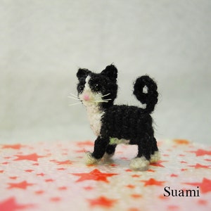 0.5 Inch Tuxedo Cat Kitten Micro Amigurumi White Black Cat Stuffed Animal Made to Order image 3