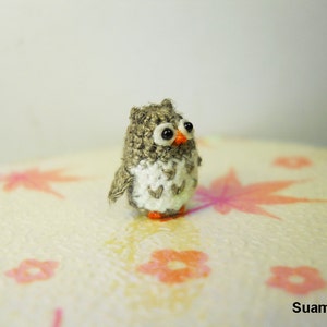 Miniature Crochet Owl Micro Mini Amigurumi Grey Owl Made To Order image 2